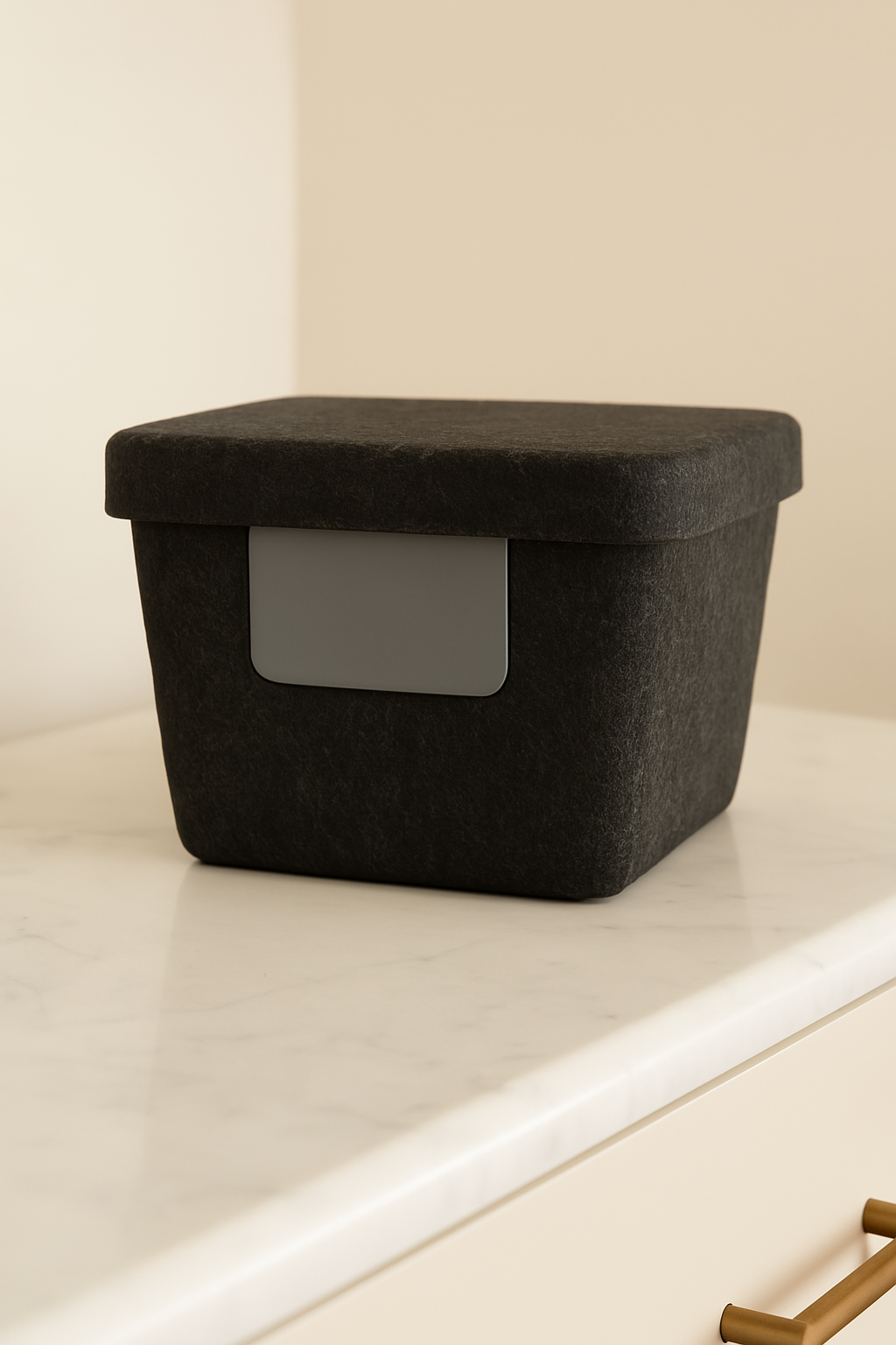 Rinan Sculpted Felt Petite Bin with Lid Small Desktop Countertop Drawer Storage Organizer Box