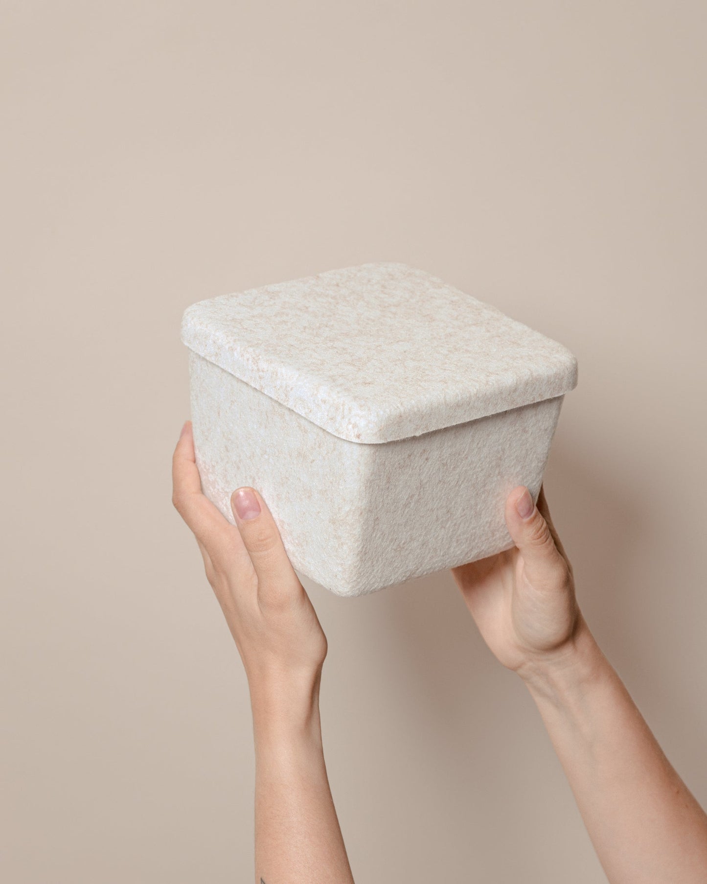 Rinan Sculpted Felt Petite Bin with Lid Small Desktop Countertop Drawer Storage Organizer Box