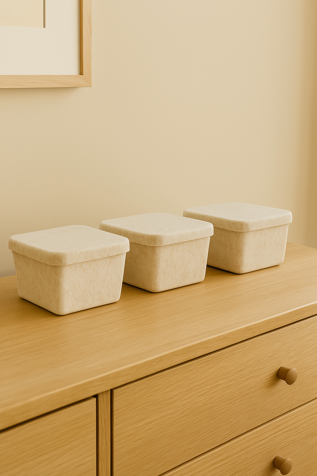 Rinan Sculpted Felt Petite Bin with Lid Small Desktop Countertop Drawer Storage Organizer Box